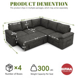 SUAWY 108 Inch Sectional Sleeper Sofa with Pull Out Bed,U Shaped 7 Seat Modular Sectional Sofa with Storage,Sectional Couches for Living Room,Cloud Modular Couch,Removable Sofa Cover,Dark Grey