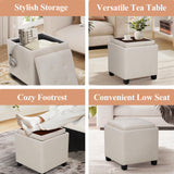 COLAMY Fabric Square Storage Ottoman with Reversible Tray Lid – Multi-Functional Footrest, Hidden Storage, Sturdy & Stylish Small Coffee Table for Living Room, Bedroom, or Entryway(Beige)