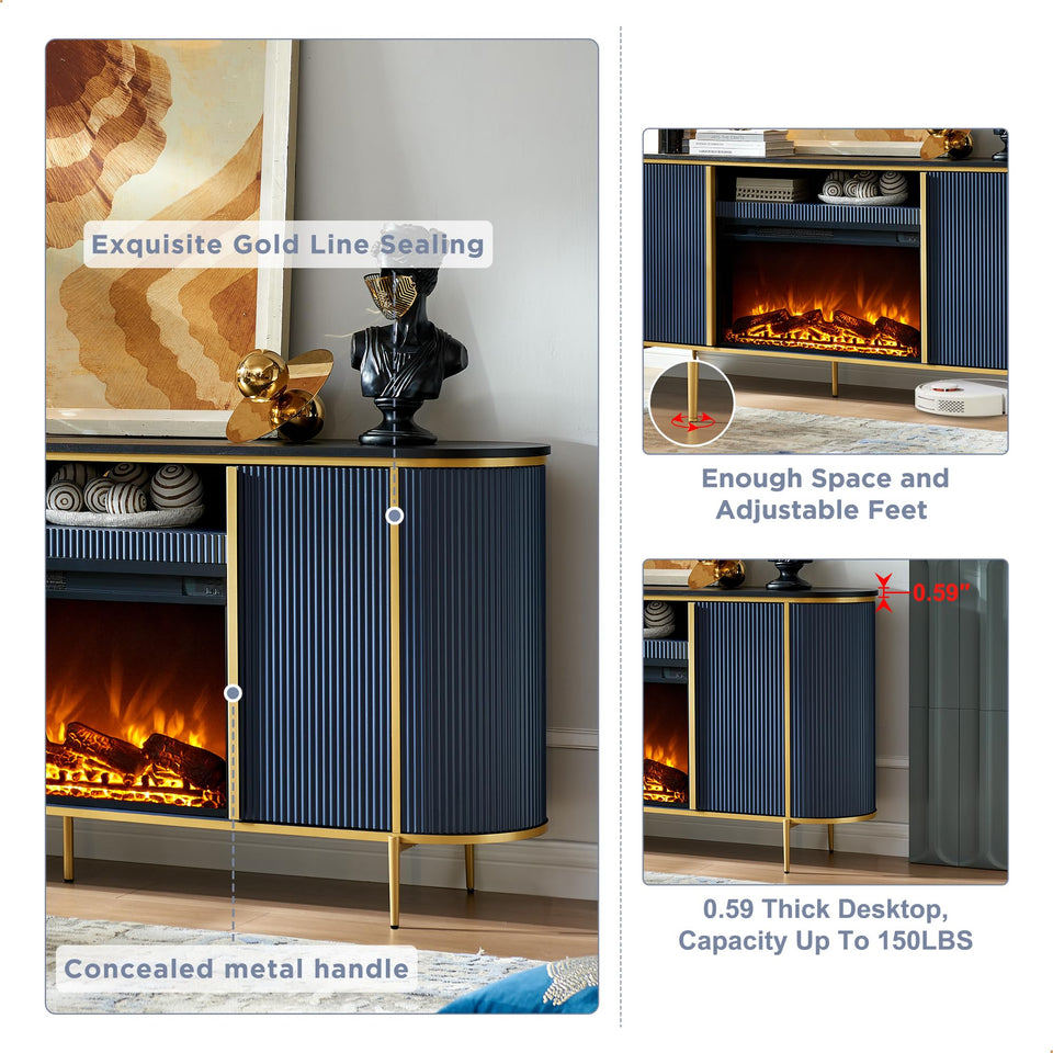 OKD Luxury 70" Fluted TV Stand, Modern Chic Entertainment Center for TVs Up to 80 inches, TV Console with Faux Marble Top, Curved Profile Design, Media Console for Living Room, Natural Oak