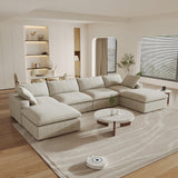 160.6" Cloud Couch Modular Sectional Sofa for Livingroom,Oversized Convertible Sofa with Storage Ottomans,6 Seat Wide Couches,Cushion Covers Removable (Khaki, 6 Seater)