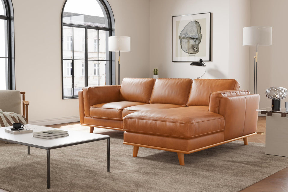 Valencia Artisan Full Leather Sofa 88” - Pure Full Italian Nappa Leather Couch, Solid Wood Accent, Ultimate Comfort, Cognac Tan