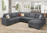 HONBAY Sectional Sleeper Sofa Pull Out Bed with Storage Chaise, Sectional Sofa Couch, Sleeper Couch Bed for Living Room, Dark Grey