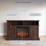 BELLEZE Traditional 58" Rustic TV Stand with 23" Electric Fireplace Heater with Sound, Media Entertainment Center Console Table for TV up to 65" with Open Storage Shelves and Cabinets - Espresso
