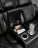 Signature Design by Ashley Boyington Contemporary Leather Match Power Reclining Sofa with USB Charging Ports, LED Lights and Adjustable Headrest, Light Gray