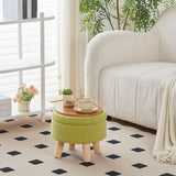 Wimarsbon Storage Ottoman, Modern Round Footrest with Soft Padded Seat, Teddy Velvet Footstool with Wood Legs, Accent Small Table or Plant Stand for Hallway, Living Room (Cream)