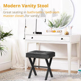 LUE BONA Square Linen Makeup Stool, Metal X Legs, Small Ottoman Stool Chair for Vanity, Modern Padded Seat Foot Rest for Makeup Room, Bathroom