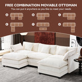 Ihanherry 146" U-Shaped Modern Sofa Modular Sectional Cloud Couch with 2 Ottoman, 6-Seat Chenille Deep Seat Sofa with 6 Pillows for Living Room, Bedroom and Apartment, Grey