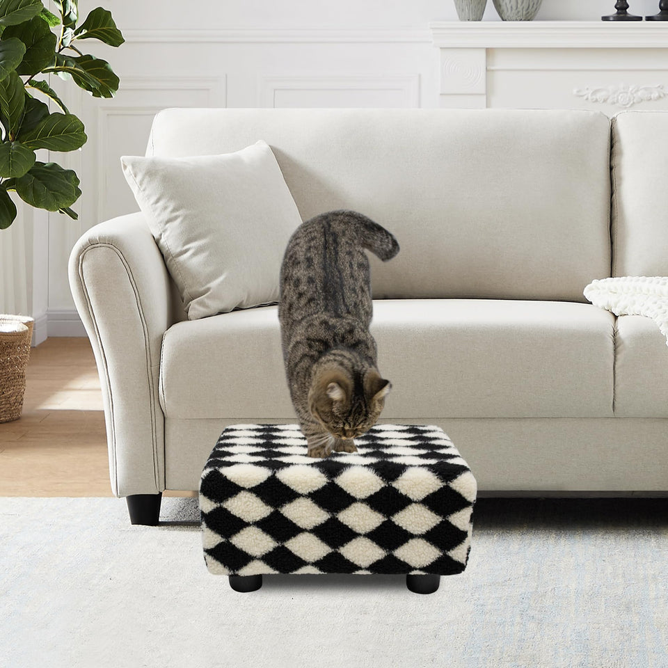 CAROLMADE Small Foot Stool Ottoman Footstool with Legs Under Desk Footrest for Living Room Bedroom and Office, Soft Ivory White