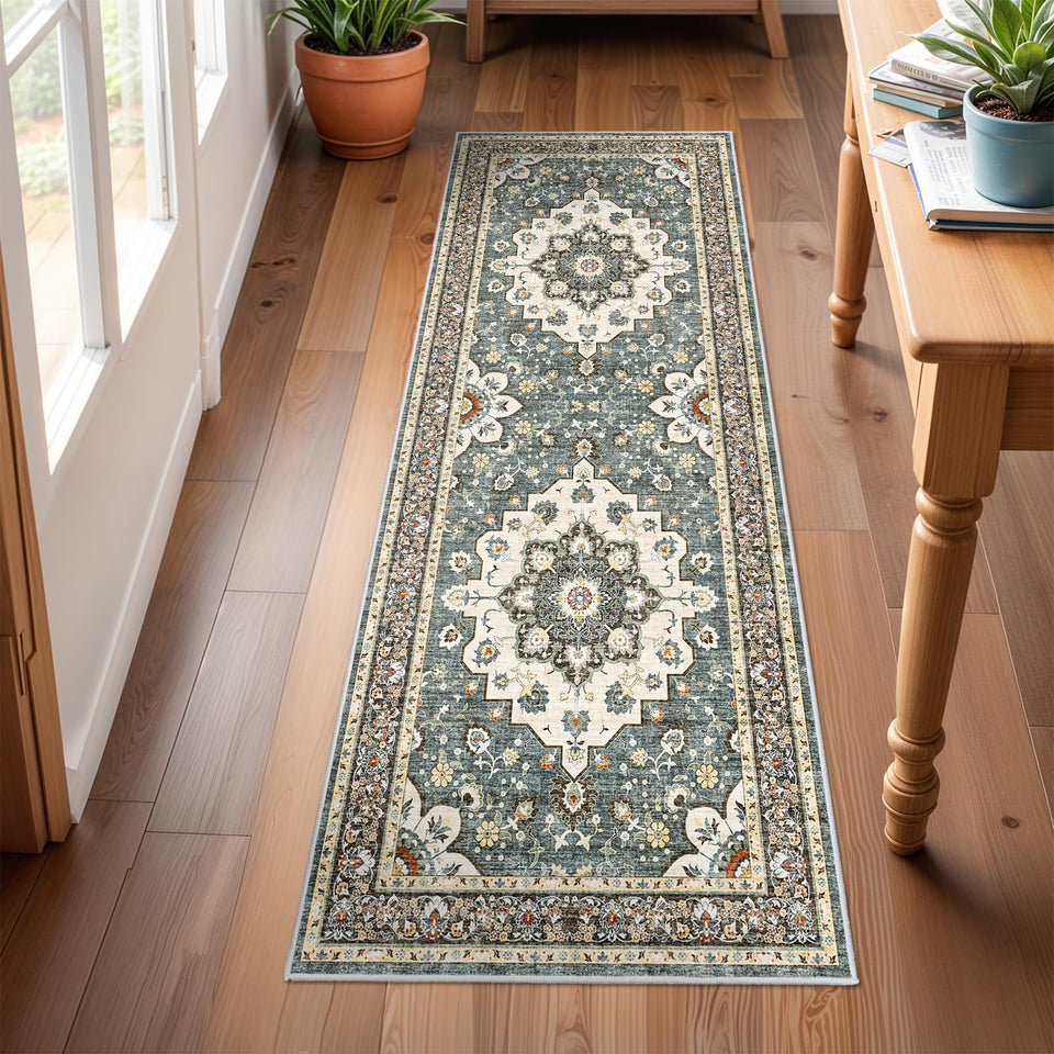 TOPRUUG Washable Oriental Area Rug - 12x15 Rugs for Living Room Soft Carpet for Bedroom Waterproof Floral Distressed Indoor Stain Resistant Non-Shedding Floor Carpets (Green, 12x15)
