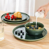 GBHOME Ceramic Dinnerware Sets for 8, 24 Pieces Stoneware Plates and Bowls Sets, Scratch Resistant Dishes, Dishwasher & Microwave Safe, Reactive Glaze-Green Wheat