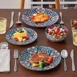 vancasso 24 Pieces Dinnerware Sets, Plates and Bowls Set, Porcelain Dishes Set for 6, Microwave and Dishwasher Safe, Scratch Resistant, Bohemian Style Dining Ware Service for 6, Series SIMI