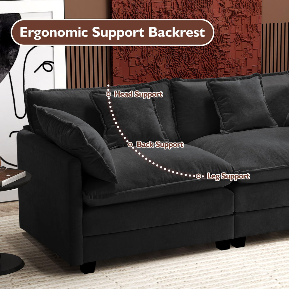 Ihanherry 146" U-Shaped Modern Sofa Modular Sectional Cloud Couch with 2 Ottoman, 6-Seat Chenille Deep Seat Sofa with 6 Pillows for Living Room, Bedroom and Apartment, Grey