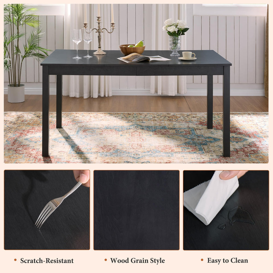 AMERLIFE 7-Piece Farmhouse Solid Wood Dining Table Set with 6 Upholstered Chairs, 60" Space Saving Dinner Table & Chairs Set, for Dining Room, Kitchen, Restaurant, Brown & White