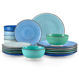 vancasso Bonita Dinnerware Set 24 Pieces Blue Stoneware Service for 6, Handpainted Spirals Pattern Stoneware Combination Set