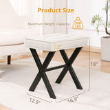 LUE BONA Square Linen Makeup Stool, Metal X Legs, Small Ottoman Stool Chair for Vanity, Modern Padded Seat Foot Rest for Makeup Room, Bathroom