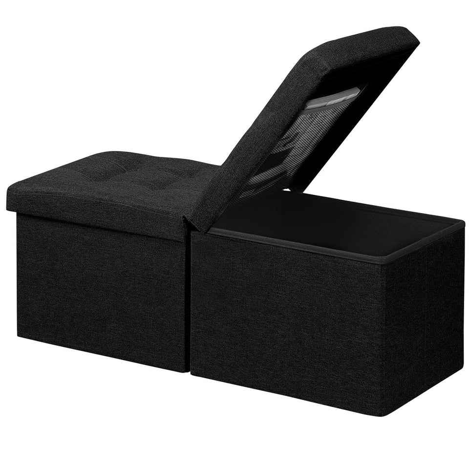 AmasSmile Footrest Ottoman Bench with Storage,34Inch Black Leather Footstool, Coffee Table, Padded Seat, Storage Chest,Blanket Store with Flipping Lid for Livingroom and Bedroom
