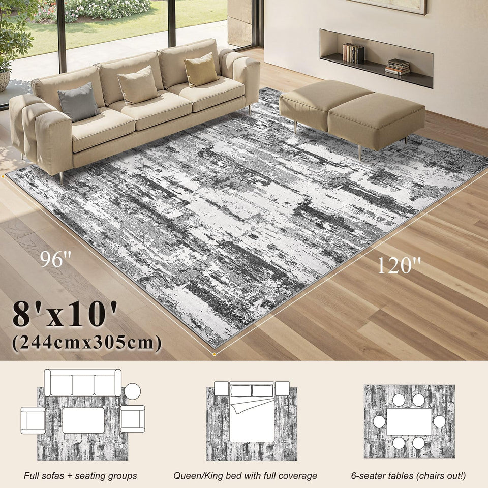 Area Rugs for Living Room: 12x15 Abstract Washable Rug Modern Neutral Large Soft Stain Resistant Non-Slip Backing Machine Table for Bedroom Dining Room Indoor Home Office Carpet - Gold Brown