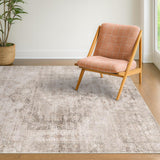 Neutral Living Room Rug - 10x14 Farmhouse Beige Brown Large Area Rug for Dining Room, Bedroom, Low Pile Lightweight Washable
