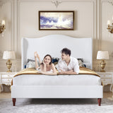 koorlian King Size Bed Frame Upholstered Platform Bed with 51" Tall Headboard Wingback, Soft Fabric, Retro Simple Style Platform Bed No Box Spring Needed, Easy Assembly, Beige