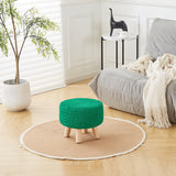 Wimarsbon Pouf Ottoman, 100% Cotton Knitted Boho Footstool, Round Footrest with Non-Skid Wood Legs, Home Décor Handmade Pouffe, Leisure Floor Step Stool for Living Room (Beige)