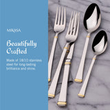 Mikasa Bravo 65-Piece Flatware Set for 12, 18/10 Stainless Steel Silverware with Full Service, Includes Forks, Knives, Spoons, and Serving Utensils