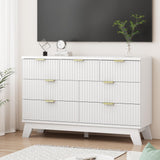 Fluted Dresser for Bedroom with 9 Drawers, 57" Wide Modern Chest of Drawers with Metal Handle, Wooden Dresser TV Stand, Wood Closet Clothes Storage Organizer for Living Room, Hallway, Natural Oak