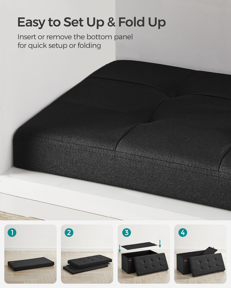 SONGMICS MAZIE Collection - 43 Inches Folding Storage Ottoman Bench, Ottoman Foot Rest, End of Bed Bench, Storage Chest, Load 660 lb, for Living Room, Bedroom, Entryway, Dark Gray ULSF77K