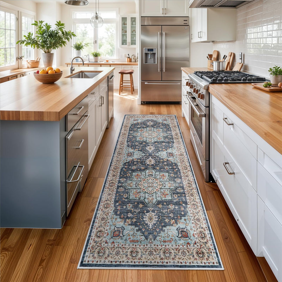 TOPRUUG Washable Oriental Area Rug - 12x15 Rugs for Living Room Soft Carpet for Bedroom Waterproof Floral Distressed Indoor Stain Resistant Non-Shedding Floor Carpets (Green, 12x15)