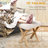 LUE BONA Square Linen Makeup Stool, Metal X Legs, Small Ottoman Stool Chair for Vanity, Modern Padded Seat Foot Rest for Makeup Room, Bathroom