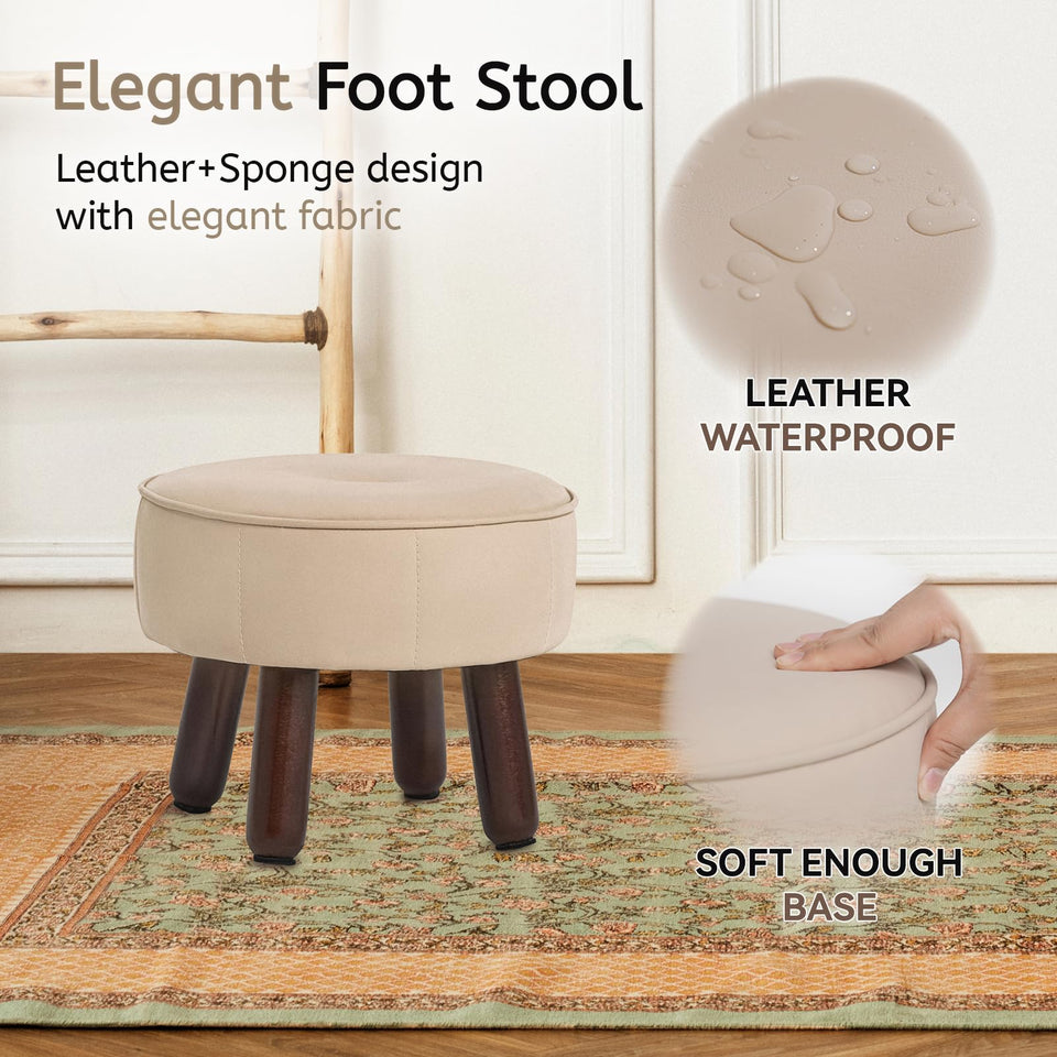 oakvivo 13in Small Foot Stool Ottoman, Round Faux Leather Foot Rest for Couch, Under Desk Pouf Footstool Footrest with Non-Skid Rubber Legs for Ling Room, Bedroom, 13''L x 13''W x 10.2''H, Green