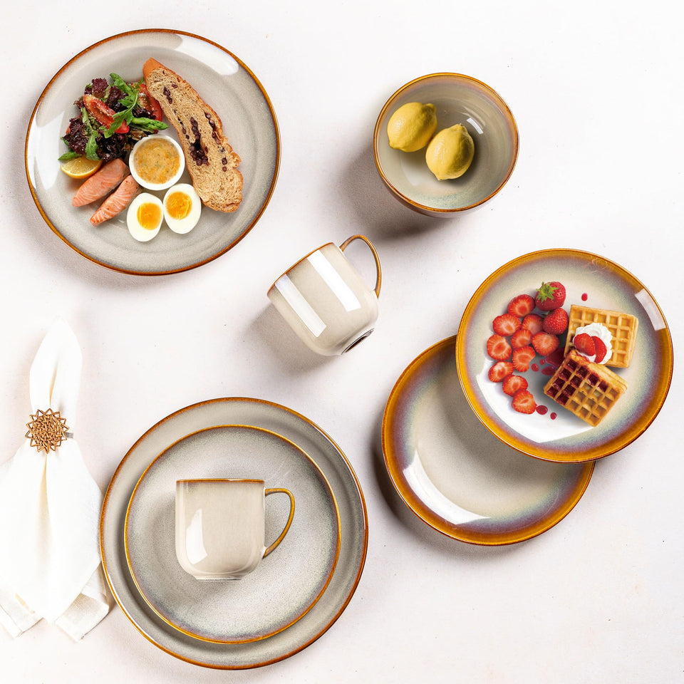 LeRatio Ceramic Dinnerware Sets for 6,Plates and Bowls Sets,Handmade Reactive Glaze Dishes Set,Chip Resistant and Scratch Resistant | Oven&Dishwasher & Microwave Safe-Blue(18PCS)