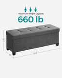 SONGMICS Storage Ottoman Bench, Foldable Foot Rest with Legs, 15 x 43 x 15.7 Inches, End of Bed Bench, Storage Chest, Load up to 660 lb, for Living Room, Bedroom, Entryway, Ink Black ULSF018B01