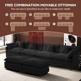 Ihanherry 146" U-Shaped Modern Sofa Modular Sectional Cloud Couch with 2 Ottoman, 6-Seat Chenille Deep Seat Sofa with 6 Pillows for Living Room, Bedroom and Apartment, Grey