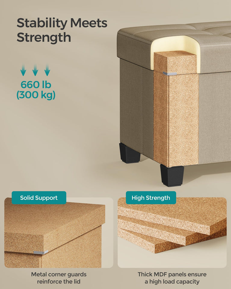 SONGMICS Storage Ottoman Bench, Foldable Foot Rest with Legs, 15 x 43 x 15.7 Inches, End of Bed Bench, Storage Chest, Load up to 660 lb, for Living Room, Bedroom, Entryway, Ink Black ULSF018B01