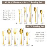 KINGSTONE Hammered Silverware Set, Flatware Set, 18/10 Stainless Steel Premium Cutlery with Unique Ripple Handles Design Mirror Polished - Dishwasher Safe (40-Piece)