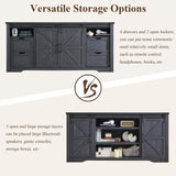 JXQTLINGMU Farmhouse TV Stand for 75+ Inch TV, 32" Tall Entertainment Center w/4 Drawers & Sliding Barn Door, Rustic Media Console w/Storage Shelves, 66" Wood Television Stand for Living Room, Brown