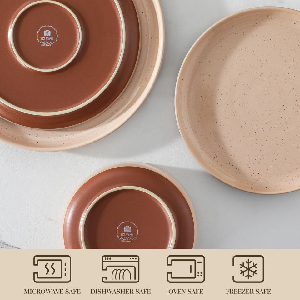 MALACASA Plates and Bowls Sets, 24 Pieces Modern Ceramic Dinnerware Set for 8 Kitchen Stoneware Dishes Dishware Set Microwave and Dishwasher Safe, White, Series TARA