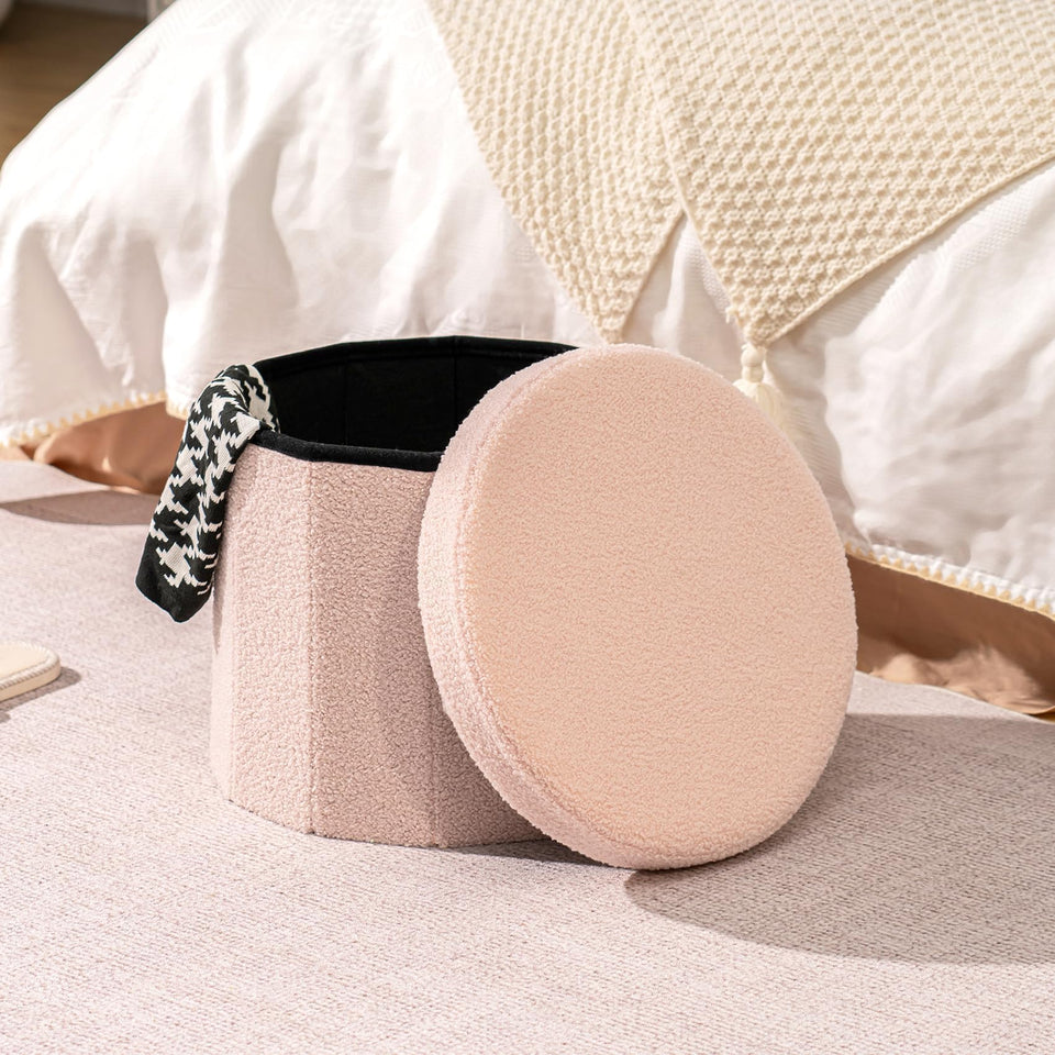B FSOBEIIALEO Storage Ottoman Cube, Flowers Shaped Ottomans with Storage Foot Stool Footrest for Lving Room, Boucle Ottoman Seat for Dorm Room,Faux Teddy Fur, Cream White 12.6"x12.6"x12.6"
