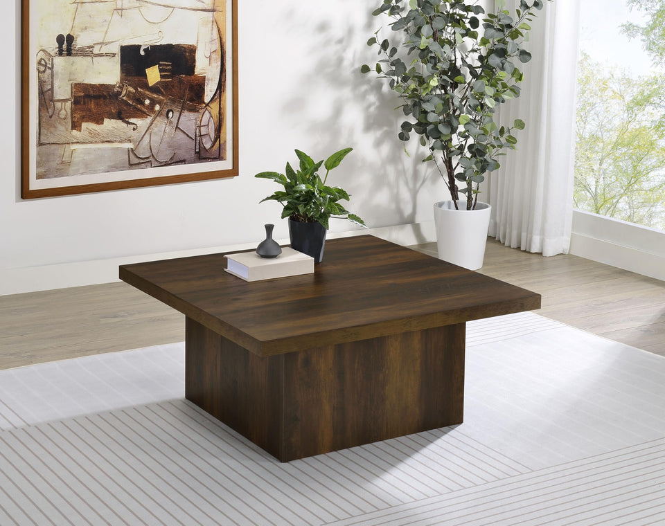 Coaster Home Furnishings Zetta Square Cocktail Living Room Coffee Table Engineered Eco-Friendly Wood Look Laminate Veneer Rustic Farmhouse Mango Brown 708068