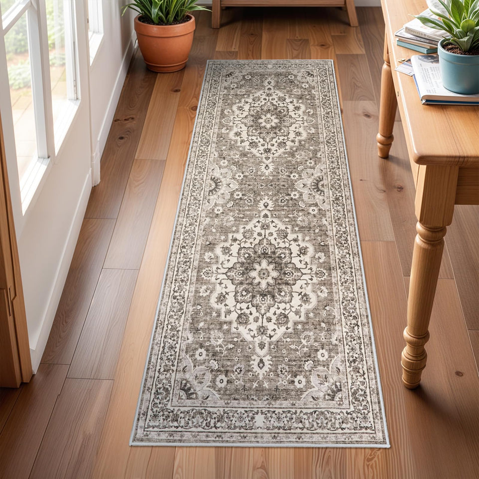 TOPRUUG Washable Oriental Area Rug - 12x15 Rugs for Living Room Soft Carpet for Bedroom Waterproof Floral Distressed Indoor Stain Resistant Non-Shedding Floor Carpets (Green, 12x15)