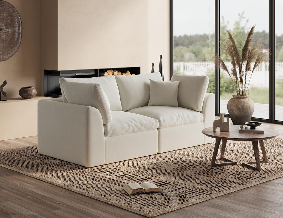 ohllob Oversized Cloud Couches for Living Room, Convertible Sectional Couch with Ottoman, 7 Seater Large Modular Sectional Sofa, Warm White