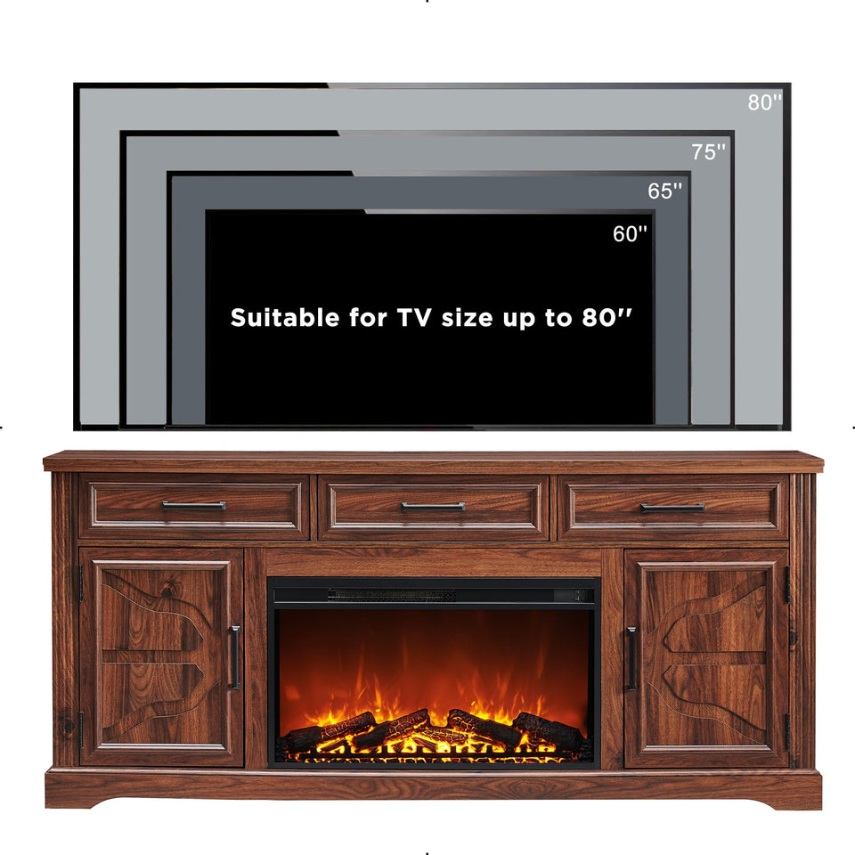 JXQTLINGMU Farmhouse Fireplace TV Stand for Up to 80 Inch TV, Entertainment Center with 30" Electric Fireplace for 65 75 Inch TV, 70" TV Stand with Storage Cabinet Drawer for Living Room (Off White)