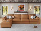 EASE MOOSE Leather Sectional Couch, Oversized Modular Sectional Sofas, Wide Deep Seat Modular Couch, Scratch Resistant Faux Leather Material, L Shaped Sofa for Big Spaces,Beige