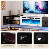 oneinmil 70" Floating TV Stand with 36" Electric Fireplace, Wall Mounted Fireplace Entertainment Center with Storage, Fire Place TV Console for Living Room, All Black