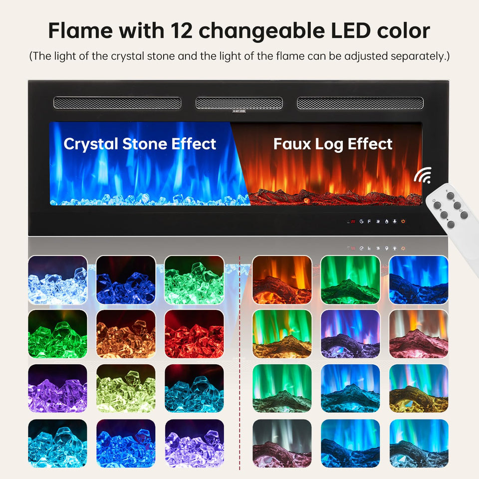 oneinmil 70" Floating TV Stand with 36" Electric Fireplace, Wall Mounted Fireplace Entertainment Center with Storage, Fire Place TV Console for Living Room, All Black