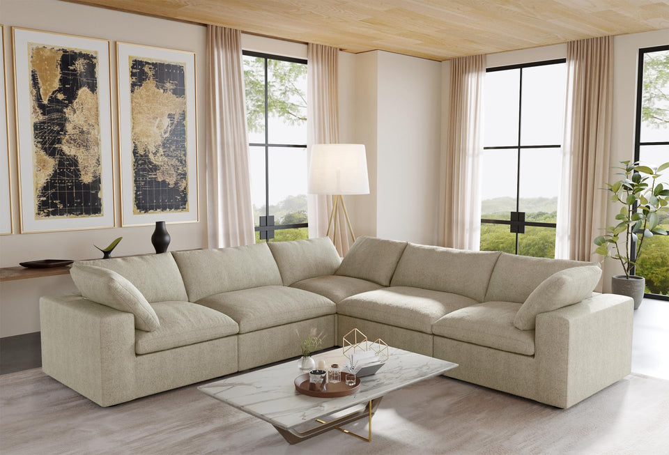 160.6" Cloud Couch Modular Sectional Sofa for Livingroom,Oversized Convertible Sofa with Storage Ottomans,6 Seat Wide Couches,Cushion Covers Removable (Khaki, 6 Seater)