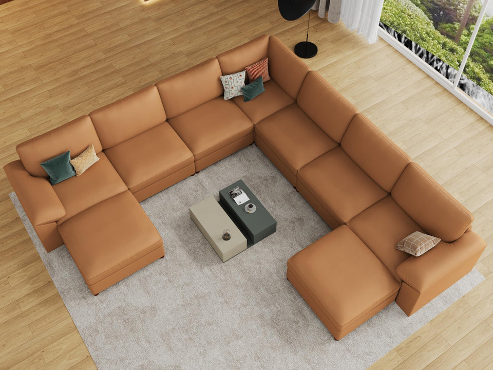 EASE MOOSE Leather Sectional Couch, Oversized Modular Sectional Sofas, Wide Deep Seat Modular Couch, Scratch Resistant Faux Leather Material, L Shaped Sofa for Big Spaces,Beige