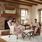 LITA Lazy Chair with Ottoman, Modern Accent Leisure Upholstered Lazy Sofa Armchair, Contemporary Lounge Reading Chair with Armrests and a Side Pocket for Living Room, Bedroom & Small Space, Dark Grey