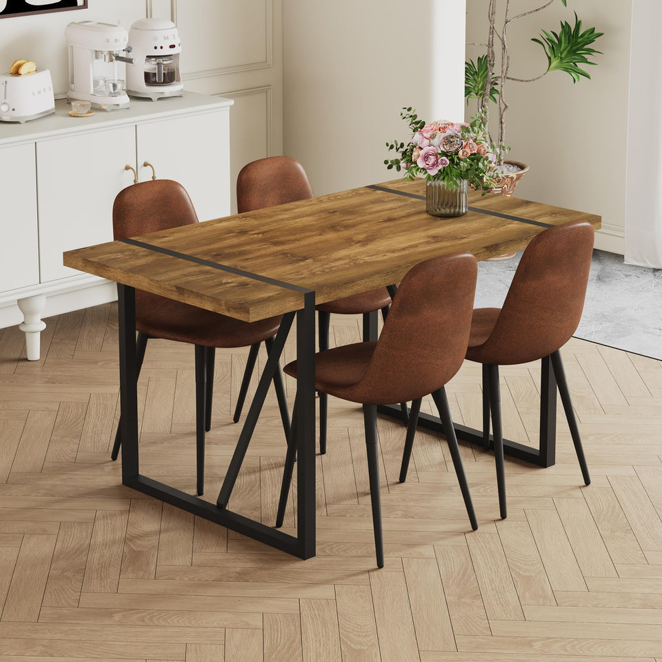 MUUOKY Dining Table Set for 4, Modern 55'' Wood Dinette Table Set for 4 with Fabric Dining Chairs,Table and Chairs Set of 4,Ideal for Kitchen Dining Room