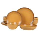 Bloomhouse Santorini Mist Double Bowl Terracotta Reactive Glaze Plates and Bowls Dinnerware Set - Amber, Service for Four (16pcs)